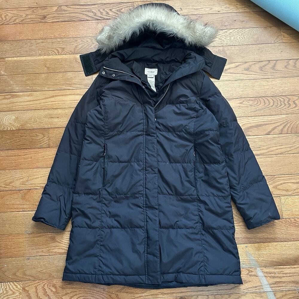 Ll Bean Down Puffer Faux Fur Hooded Long Parka Full Zip Jacket Women’s Medium